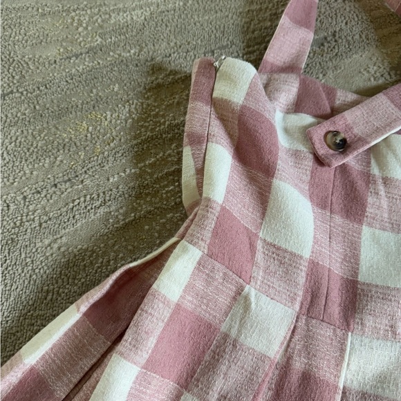 Gal Meets Glam Polly Pink White Gingham Linen Blend mini Dress 12 petite - Picture 11 of 13